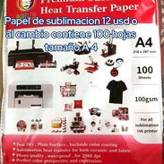Papel de sublimacion, tamaño A4 en 12 usd o al cambio, el paquete trae 100 hojas ,100gsm, , llamar o escribir por whats - Img 57086036