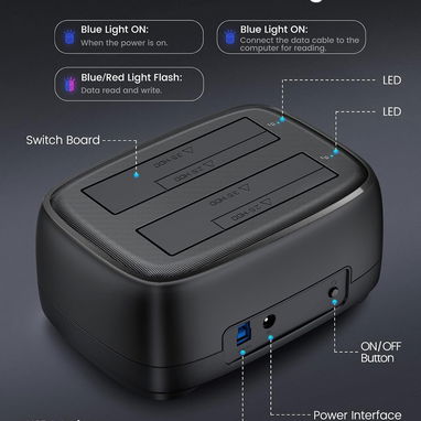 ORICO Dockin para disco duro de doble bahía USB 3.0 a SATA III para disco duro de 3.5 pulgadas máx. hasta 40 tb new - 3/8