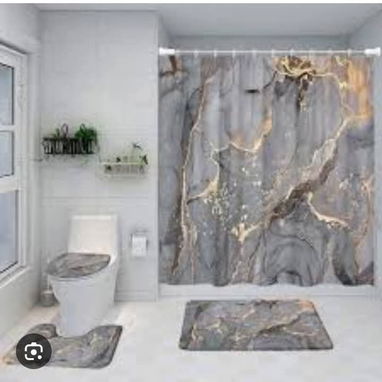 Sets 3D de 4 piezas para baños. Incluye cortina antimoho de tela con sus argollas. - 3/10