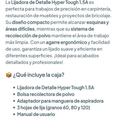 Lijadora de Detalle  Hyper Tough 1.5A 110V 🌐 - 9/9