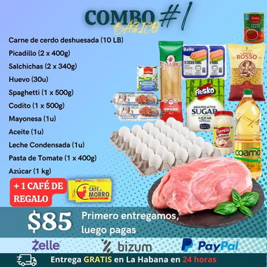 Combos de alimet Habana domicilio msj incluida puede pagar en MN USD Zelle bizun pay pal EUR llamar o WhatsApp 52396332 - 2/8