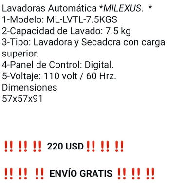 Lavadora automática MILEXUS de 7.5 kgs - Img 126185371