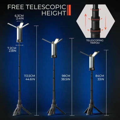 Luz de Trabajo Recargable con Trípode, 3 Cabezas LED y Bolsa - 5/6