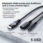 Adaptador doble punta Jack 3.5 mm a Tipo C - Img 55303665
