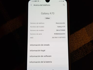 Vendo celular Samsung Galaxy A70 impecable incluye carcasa - Img main-image
