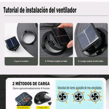 Sombrero con ventilador y panel solar - 3/5