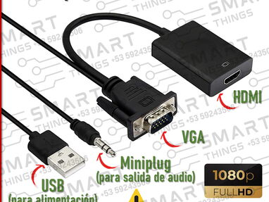Adaptadores de video* HDMI VGA/ VGA HDMI/ DVI HDMI/ DVI VGA/ Displayport HDMI Tipo C HDMI Splitter HDMI/ Cable HDMI HDMI - Img 65346746