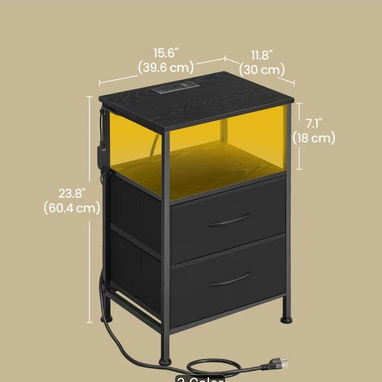 Mesas de noche set de 2, con luz LED y tomacorriente - 2/5