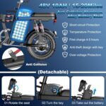 Bicicleta Eléctrica Plegable 14” 1200W 24MPH Batería 48V 10Ah Suspensión y Frenos de Disco - 4/4