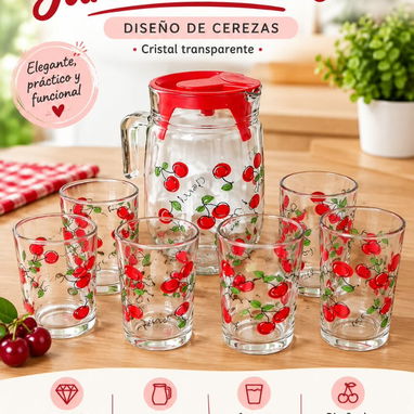 Juego de jarra con 6 vasos de cristal. ✅💔🎂💜 - 3/3
