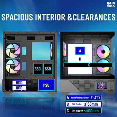 Chasis raidmax i803 tipo pecera con pantalla lcd + fuente raidmax Vector de 700w 52a - 3/4