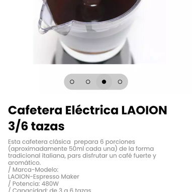 Cafetera Eléctrica LAOION 3/6 tazas. Capacidad: de 3 a 6 tazas - 2/3
