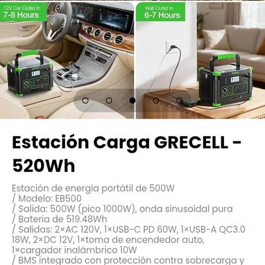 Estación Carga GRECELL - 520Wh Estación de energía portátil de 500W. Modelo: EB500 - 3/5