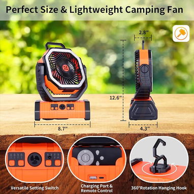 Ventilador Recargable F6 20000 mAh Con Linterna LED. Oscilación Automática con Control Remoto 🔶 Colores 🧡💚🖤 ($55) - 4/7