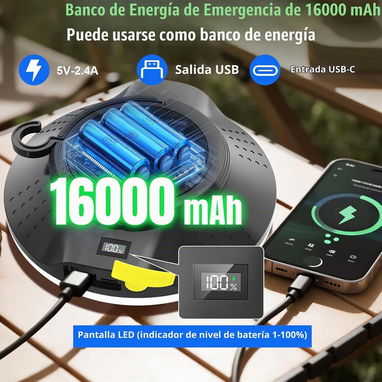 Linterna de Camping Solar Recargable 16000mAh con Im - 3/4