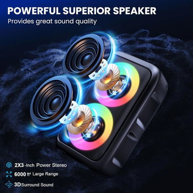 PWBSLAI Altavoz Bluetooth portátil con 2 Micrófonos Inalámbricos - Bocina Altavoz de Fiesta con luces LED 🌐 - Img 127561559