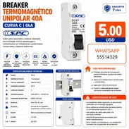BREAKER TERMOMAGNÉTICO UNIPOLAR 40A, ENTREGA DE FACTURA PARA SU GARANTÍA. VARIEDAD DE PROTECTORES Y BREAKER, ETC - Img 56810116