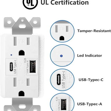 Toma con USB + Tipo C (4.2A) 🌐 Tomacorriente - Img 127667315