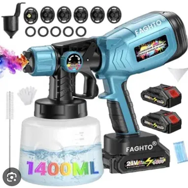 Pistola pulverizadora electrica con 2 baterías 21v - 6000Mah. Vaso 1400ml - motor 15000w - 6 boquillas . 90 Usd - Img 124193376