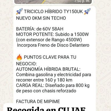 🚀 TRICICLO HÍBRIDO TY150UK 🚀 NUEVO 0KM SIN TECHO 5000 si recoge en CUJAE 5100 con mensajería - Img 123157170