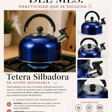 Cafetera 3 tazas clásica inducción infrarroja y gas/Tetera 9 usd Tetera de hervir agua, acero /Doyles + portavasos $3.50 - 2/3
