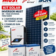 Inversor must de 3k fase dividida 110v/220v + 2 baterías Ritar 12v 100amp para ~2kWh + 2 paneles Sun de 630w - Img 58345189