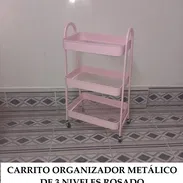 CARRITO ORGANIZADOR METÁLICO DE 3 NIVELES ROSADO, ENTREGA DE FACTURA, VARIEDAD DE ARTÍCULOS DEL HOGAR, ETC - Img 55505012