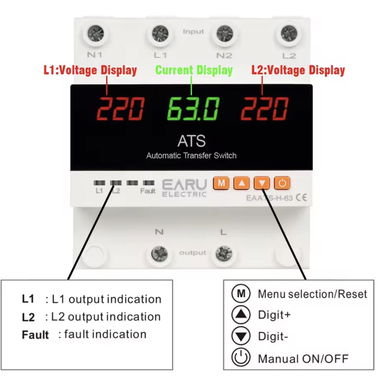 2 en 1 ATS Transfer + Protector de Voltaje Ajustable Manual 110V 63A 2P - Img 120971121