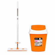 ✨ FREGONA PLANA PLEGABLE CON MANGO EXTENSIBLE 🗑️ PAPELERA PLÁSTICA CON TAPA BASCULANTE DE 12 L (NARANJA) - Img 55729985