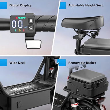 Electric Scooter Adults 25 MPH 43 Miles Range 14'' 1500W E-Scooter with Seat - 2/3